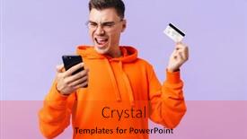  Presentation with man holding phone - Audience pleasing PPT layouts consisting of photo-of-screaming-young-man backdrop and a red colored foreground