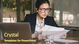  Presentation with director - PPT layouts featuring photo of serious manager background and a tawny brown colored foreground