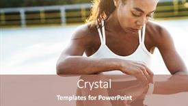  Presentation with sportswear - Beautiful PPT layouts featuring photo-of-serious-slim-woman backdrop and a coral colored foreground