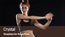  Presentation with sports - Audience pleasing slide deck consisting of photo of serious young sports lady standing over black background and make stretching exercises looking at camera backdrop and a tawny brown colored foreground