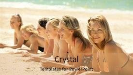  Presentation with sun tanning - PPT layouts with photo of several girls background and a coral colored foreground