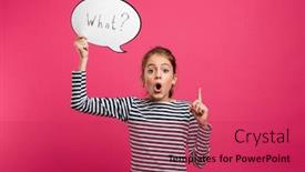  Presentation with bubble - PPT theme enhanced with photo of shocked teenage girl standing isolated over pink background looking camera have an idea holding speech bubble background and a red colored foreground