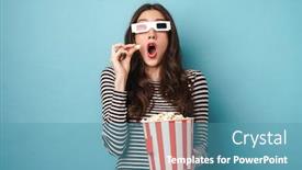  Presentation with popcorn movie - Theme with photo-of-shocked-young-woman background and a teal colored foreground