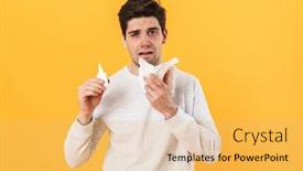  Presentation with sneezing - Cool new presentation theme with photo-of-sick-unhappy-man backdrop and a yellow colored foreground