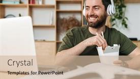  Presentation with noodle - Presentation featuring photo-of-smiling-bearded-man background and a soft green colored foreground