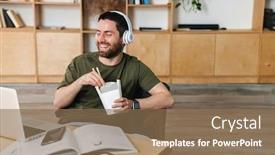  Presentation with noodle - Audience pleasing presentation consisting of photo-of-smiling-bearded-man backdrop and a coral colored foreground