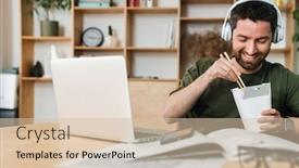  Presentation with noodle - PPT theme having photo-of-smiling-bearded-man background and a soft green colored foreground