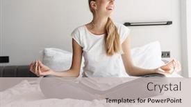  Presentation with photo - Colorful presentation theme enhanced with photo-of-smiling-beautiful-woman backdrop and a light gray colored foreground
