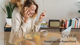  Presentation with kids room children smile - PPT theme with photo-of-smiling-blonde-woman background and a coral colored foreground