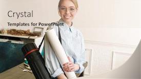  Presentation with architect - Cool new presentation theme with photo-of-smiling-blonde-woman backdrop and a lemonade colored foreground