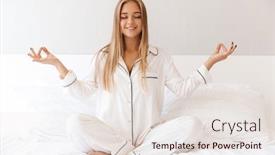  Presentation with pajama - Amazing presentation theme having photo-of-smiling-calm-woman backdrop and a lemonade colored foreground