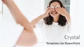  Presentation with photo - Presentation design with photo-of-smiling-caucasian-woman background and a sky blue colored foreground