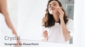  Presentation with cotton - Colorful presentation design enhanced with photo-of-smiling-caucasian-woman backdrop and a sky blue colored foreground