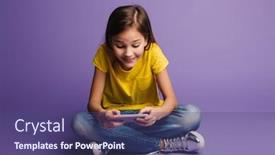  Presentation with video background - Presentation design having photo-of-smiling-cute-girl background and a violet colored foreground