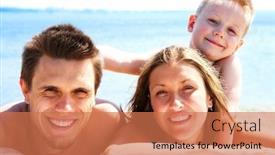  Presentation with family photo - Slide deck with photo of smiling family looking at camera while sunbathing background and a coral colored foreground