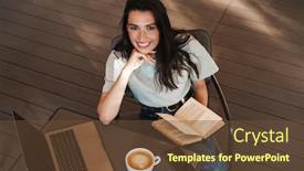  Presentation with coffee book - Slides having photo-of-smiling-optimistic-pretty background and a tawny brown colored foreground
