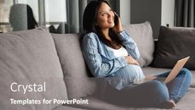  Presentation with pregnant woman cleaning - Audience pleasing presentation theme consisting of photo-of-smiling-pregnant-asian backdrop and a gray colored foreground