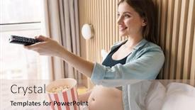  Presentation with control - Presentation theme consisting of photo-of-smiling-pregnant-woman background and a soft green colored foreground