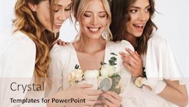  Presentation with romantic - Slide set consisting of photo-of-smiling-romantic-bride background and a soft green colored foreground