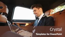  Presentation with formal - Amazing PPT theme having photo-of-smiling-young-businessman backdrop and a tawny brown colored foreground