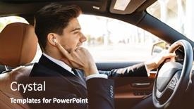  Presentation with forward - Beautiful theme featuring photo-of-smiling-young-businessman backdrop and a tawny brown colored foreground