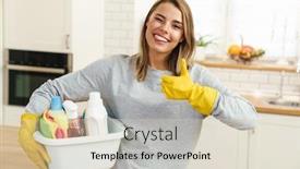  Presentation with photo - PPT layouts consisting of photo-of-smiling-young-woman background and a soft green colored foreground