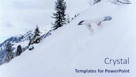  Presentation with snowboard - Presentation design featuring photo of sporting man riding snowboard legs sticking up background and a sky blue colored foreground