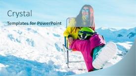  Presentation with winter sports - Beautiful PPT theme featuring photo of sports long-haired brunette with helmet resting on armchair in winter resort during day backdrop and a sky blue colored foreground