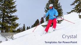  Presentation with winter sports - Slide set featuring sports man in helmet ski background and a sky blue colored foreground