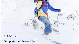  Presentation with multi sports - Colorful slide deck enhanced with photo of sports man in multi-colored jacket skiing backdrop and a sky blue colored foreground