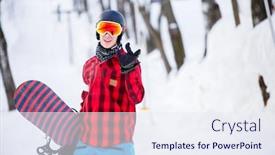  Presentation with snowboard - PPT theme having photo of sporty man wearing helmet with snowboard background and a sky blue colored foreground