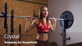  Presentation with barbell - Presentation theme with photo of sporty woman with barbell in arms background and a tawny brown colored foreground