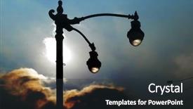  Presentation with street lamps - Presentation theme having photo of street lamps with clouds sun and blue sky behind background and a dark gray colored foreground
