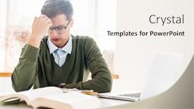  Presentation with homework - Slide deck featuring photo-of-stressed-tired-young background and a sky blue colored foreground