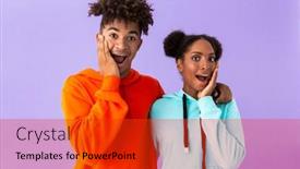  Presentation with african violet - Presentation theme having photo of surprised african american guy and girl screaming and touching cheeks isolated over violet background background and a red colored foreground