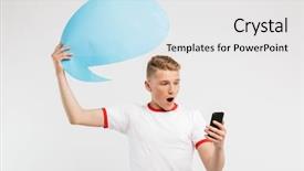  Presentation with photo - Presentation theme with photo of surprised hipster boy background and a white colored foreground