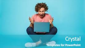  Presentation with curly hair - PPT layouts featuring photo of surprised or shocked background and a teal colored foreground