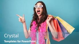  Presentation with bag - Audience pleasing PPT layouts consisting of photo-of-surprised-young-woman backdrop and a teal colored foreground
