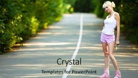  Presentation with teenage girl - Cool new slide deck with photo of teenage girl wearing roller skaters while standing on the road in summer backdrop and a light gray colored foreground