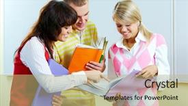  Presentation with teenagers - Beautiful slides featuring photo of teenagers looking into textbook held by pretty girl and interacting in classroom backdrop and a mint green colored foreground