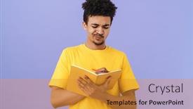  Presentation with planner - Cool new PPT layouts with photo-of-thinking-african-american backdrop and a gold colored foreground