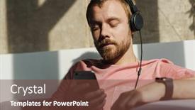  Presentation with mobile home - PPT theme consisting of photo-of-thinking-redhead-man background and a tawny brown colored foreground