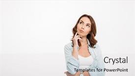  Presentation with photo - Presentation design having photo of thoughtful young woman background and a light gray colored foreground