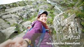  Presentation with forward - Amazing slide deck having photo of tourist girl stretching hand forward backdrop and a gray colored foreground