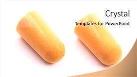  Presentation with protected hearing ear plugs - Colorful slide deck enhanced with photo of two ear plugs backdrop and a white colored foreground