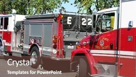  Presentation with vehicles - Presentation consisting of photo of two fire fighting background and a tawny brown colored foreground