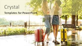  Presentation with green city - PPT theme enhanced with photo of two surprised beautiful background and a yellow colored foreground