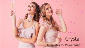  Presentation with party - Presentation with photo of two young party background and a coral colored foreground