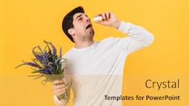  Presentation with allergy - Presentation theme having photo-of-unhappy-man background and a yellow colored foreground
