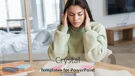  Presentation with homework - PPT theme consisting of photo-of-unhappy-student-woman background and a mint green colored foreground